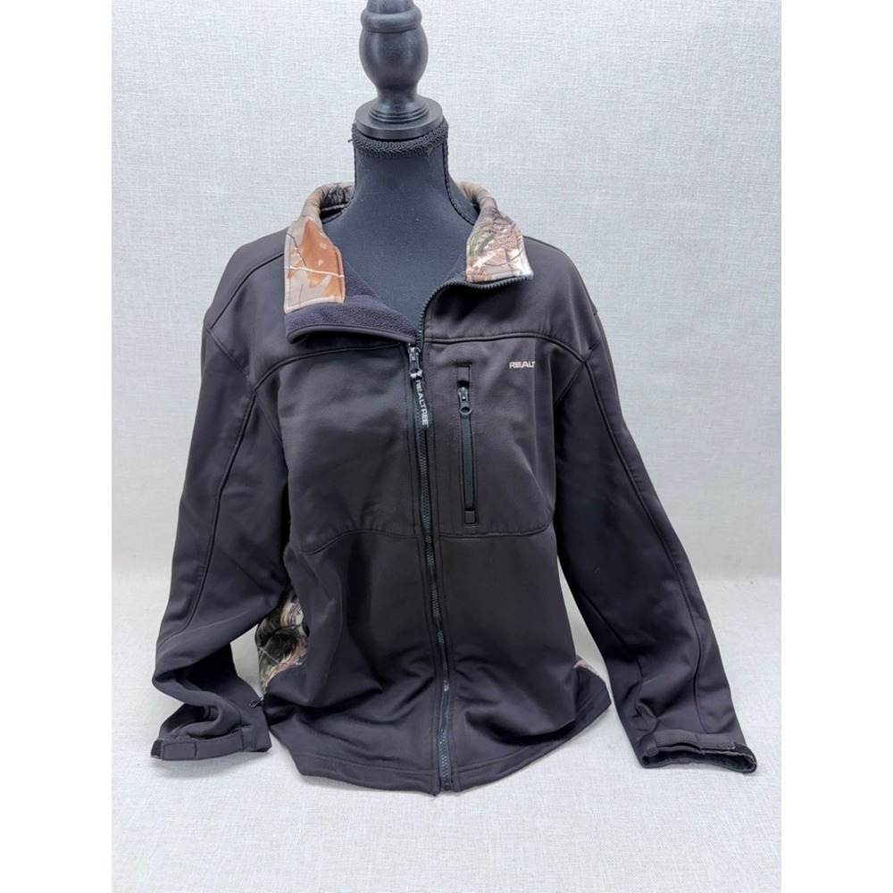 Realtree Mens XL Softshell Jacket Black Camo Full Zip Fleece Lined SS5003‎
